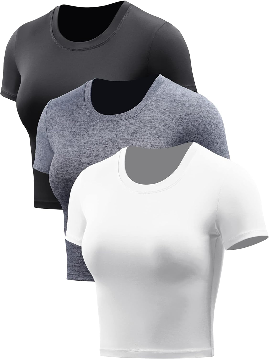 "3-Pack Women's Racerback Workout Crop Tops - Moisture-Wicking Athletic Shirts"