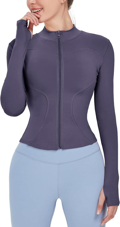 Women's Lightweight Stretchy Running Track Jacket with Thumb Holes