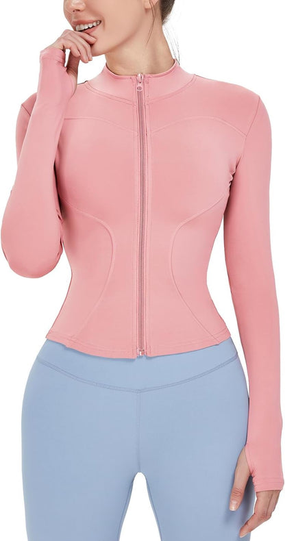 Women's Lightweight Stretchy Running Track Jacket with Thumb Holes