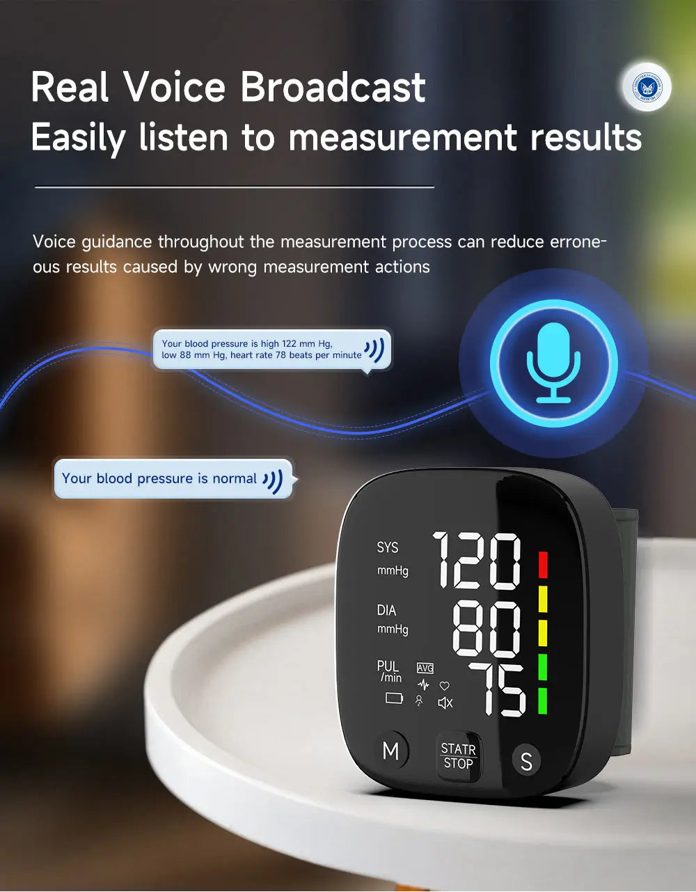 LED Wrist Blood Pressure Monitor with Voice