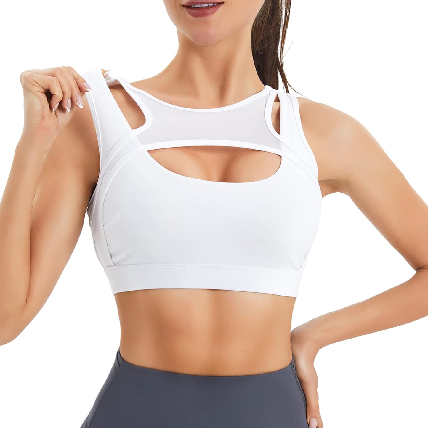 Womens Sports Bras, High Support White Sports Bras for Women Padded Push up Workout Gym Bra with Removable Cups