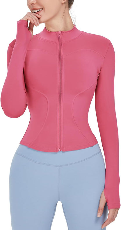 Women's Lightweight Stretchy Running Track Jacket with Thumb Holes