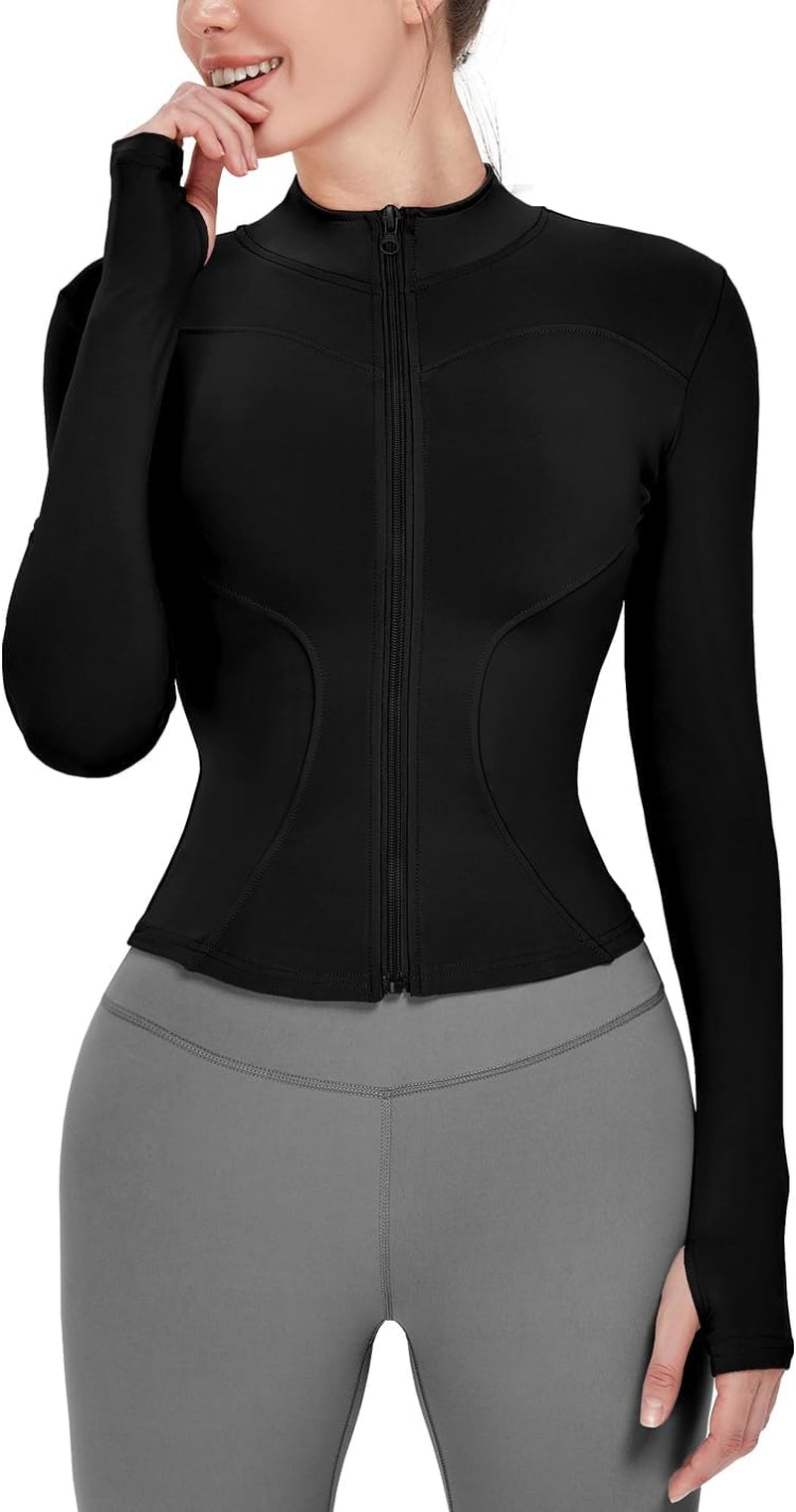 Women's Lightweight Stretchy Running Track Jacket with Thumb Holes