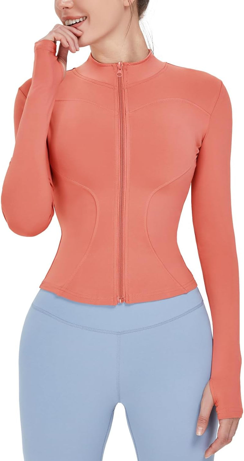 Women's Lightweight Stretchy Running Track Jacket with Thumb Holes